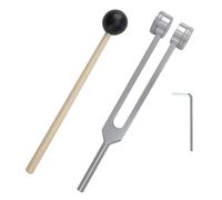 Diapason médical non magnétique en alliage d'aluminium 128 Hz + marteau en bois pour réparation de l'ADN, guérison, thérapie sonore, équilibrage, vibration, fréquence précise (argent)