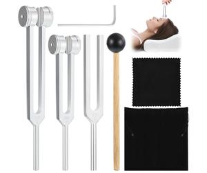 Diapason thérapeutique marteau (128 Hz, 256 Hz, 512 Hz) outils de méditation avec marteau en silicone pour la thérapie du yoga, la thérapie sonore, la guérison, le chakra et la méditation