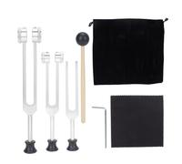 Diapasons lestés SustVita avec 128 Hz, 256 Hz, 512 Hz, un ensemble complet de diapasons pour la guérison, des outils sonores pour l'équilibrage des chakras de méditation (Argent)