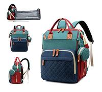 Lamroro Sac à langer 3 en 1 avec station à langer, Vert-bleu-rouge, 13"L x 8"W x 16.5"H, Sac à dos à langer