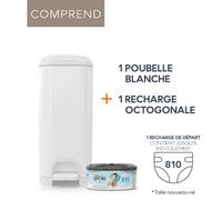 Diaper Genie - Poubelle à couches Select avec 1 recharge octogonale - Blanc