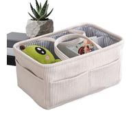Diaper Organizer Basket - Portable Corduroy Large Storage Tote For Nursery | Diaper Storage Basket With Handles, Perfect For Bedside, Desk, Bathroom, Travel, Wipes, Milk Bottle And Essential