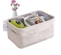 Diaper Organizer Basket - Portable Corduroy Large Tote for Nursery Essentials | Soft Ribbed Fabric with Flexible Dividers & Reinforced Handles for Boys, Girls, Home and Bedside Storage
