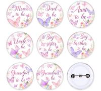 Diartpaint Lot de 8 épingles papillon pour baby shower - Maman, papa, tante, oncle, grand-mère, grand-père, grande sœur, futur frère - Badges en fer blanc pour révéler le sexe du bébé