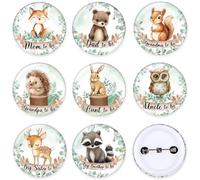 Diartpaint Lot de 8 pin's animaux de la forêt pour baby shower - Maman, papa, tante, oncle, grand-mère, grand-père, grande sœur, futur frère - Badges animaux sauvages pour fête prénatale