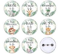 Diartpaint Pin'sAnimaux de la jungle, 8 badges Safari Woodland, accessoires pour fête prénatale, 5,8 cm, pour maman, papa, oncle, tante, grand-père, grand-mère, sœur, futur frère