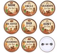 Diartpaint Pin'sWestern Cowboy Baby Shower, 8 badges Western Country, accessoires pour fête prénatale, 5,8 cm, pour maman, papa, oncle, tante, grand-père, grand-mère, sœur, frère, futur(e)