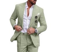 Diaryan Ensemble de costume décontracté 2 pièces en lin pour homme, blazer à un bouton, veste et pantalon pour bal de fin d'année, fête de mariage, vert clair, Taille 3XL
