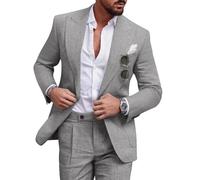 Diaryan Ensemble de costume décontracté 2 pièces en lin pour homme, blazer à un bouton, veste et pantalon pour bal de fin d'année, fête de mariage, gris, Taille L