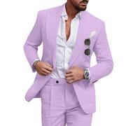 Diaryan Ensemble de costume décontracté 2 pièces en lin pour homme, blazer à un bouton, veste et pantalon pour bal de fin d'année, fête de mariage, violet, Taille M