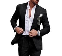 Diaryan Ensemble de costume décontracté 2 pièces en lin pour homme, blazer à un bouton, veste et pantalon pour bal de fin d'année, fête de mariage, noir, Taille XL