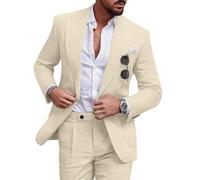 Diaryan Ensemble de costume décontracté 2 pièces en lin pour homme, blazer à un bouton, veste et pantalon pour bal de fin d'année, fête de mariage, champagne, XX-Large