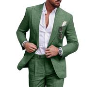 Diaryan Ensemble de costume décontracté 2 pièces en lin pour homme, blazer à un bouton, veste et pantalon pour bal de fin d'année, fête de mariage, vert foncé, Taille S