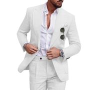 Diaryan Ensemble de costume décontracté 2 pièces en lin pour homme, blazer à un bouton, veste et pantalon pour bal de fin d'année, fête de mariage, blanc, Taille M