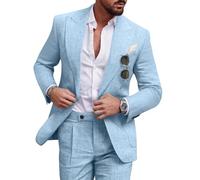 Diaryan Ensemble de Costume décontracté en Lin pour Homme, Smoking 2 pièces, Blazer à Un Bouton, Veste et Pantalon uni, Coupe régulière, pour Bal de Fin d'année, fête de Mariage