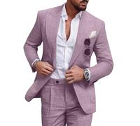Diaryan Ensemble de costume en lin pour homme 2 pièces, coupe régulière, smoking décontracté avec veste boutonnée et pantalon pour bal, mariage, fête, lilas, Taille 3XL