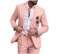 Diaryan Ensemble de costume en lin pour homme 2 pièces, coupe régulière, smoking décontracté avec veste boutonnée et pantalon pour bal, mariage, fête, rose, XX-Large