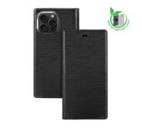 Diarycase 2.0 Coque clapet en cuir véritable avec support aimanté et fabriqué avec un étui en plastique recyclé pour Apple iPhone 16 Pro, Noir Minuit