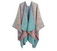 DiaryLook Poncho châle surdimensionné imprimé pour femme réversible ouvert sur le devant, A-009 Turquoise/Corail clair, taille unique