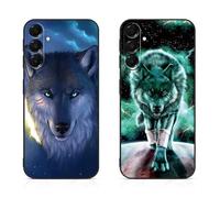 DiaryTown 2 Pièces Coque pour Samsung Galaxy A16 5G Étui Noir Silicone Souple Case Cover avec Animal Motif Mince TPU Bumper Antichoc Protection Housse pour Galaxy A16 4G - Loup