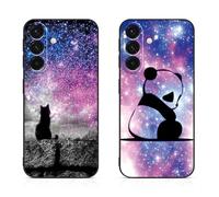 DiaryTown 2 Pièces Coque pour Samsung Galaxy A36 5G Étui Noir Silicone Souple Case Cover avec Animal Motif Mince TPU Bumper Antichoc Protection Housse pour Galaxy A36 5G - Chat étoilé & Panda