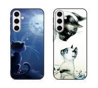 DiaryTown 2 Pièces Coque pour Samsung Galaxy S24 FE 5G Étui Noir Silicone Souple Case Cover avec Animal Motif Mince TPU Bumper Antichoc Protection Housse pour Galaxy S24 FE 5G - Chat Mignon
