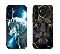 DiaryTown 2 Pièces Coque pour Samsung Galaxy S25 FE 5G Étui Noir Silicone Souple Case Cover avec Animal Motif Mince TPU Bumper Antichoc Protection Housse pour Galaxy S25 FE 5G - Loup & Lion