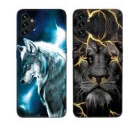 DiaryTown 2 Pièces pour Coques Samsung Galaxy A13 4G Housse Protection avec Motif Animal Mince Coque Etui Noir en Silicone Antichoc TPU Souple Bumper Gel Case pour Galaxy A13 4G - Loup & Lion