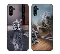 DiaryTown 2 Pièces pour Coques Samsung Galaxy A13 5G Housse Protection avec Motif Animal Mince Coque Etui Noir en Silicone Antichoc TPU Souple Bumper Gel Case pour Galaxy A04s - Chat & Tigre