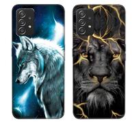 DiaryTown 2 Pièces Samsung Galaxy A23 5G Coques Etui en Silicone Souple Bumper Antichoc Noir Case Cover avec Motif Animal Mince TPU Anti Rayures Housse Protection pour Galaxy A23 5G - Loup/Lion