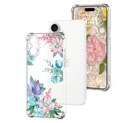 DiaryTown Coque Compatible avec iPhone 17, Motif Floral Transparent Housse Etui en Silicone Souple Clair résistante Protection Antichoc Coque pour iphone 17 - Fleur Lotus Colorée