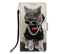 DiaryTown Coque pour iPhone 17e / iPhone 16e Magnétique Fentes de Cartes Protection Cover Multifonction Antichoc Silicone Housse iPhone 16e 2025 Etui en Cuir PU Portefeuille Flip Case - Chat Cool