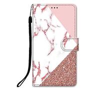 DiaryTown Coque pour iPhone SE 2022 / iPhone SE 2020 / iPhone 8/7 PU Étui en Cuir Flip Housse avec Motif Fermeture Magnétique Porte Cartes TPU Antichoc Protection de Rabat Case - Marbre Blanc Rose