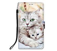 DiaryTown Coque pour Oppo A54 5G / Oppo A74 5G, PU Portefeuille Étui en Cuir Flip Housse avec Motif Fermeture Magnétique Béquille Porte Cartes TPU Antichoc Protection de Rabat Case - Chat Noir Blanc