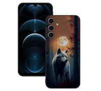 DiaryTown Coque pour Samsung Galaxy A14 5G avec Animal Motif Housse Étui de Protection en Noir Silicone Souple Case Cover Antichoc avec Protege de Camera Coque pour Galaxy A14 4G - Loup du Crépuscule
