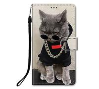 DiaryTown Coque pour Samsung Galaxy A15 5G / 4G Étui a Rabat Protection Case en Cuir Motif Portefeuille Housse Fermeture Magnétique Porte Carte Antichoc Silicone Flip Cover pour Filles - Chat Cool