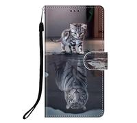 DiaryTown Coque pour Samsung Galaxy A16 5G Magnétique Fentes de Cartes Protection Cover Multifonction Antichoc Silicone Housse Galaxy A16 4G Etui en Cuir PU Portefeuille Flip Case - Chat et Tigre