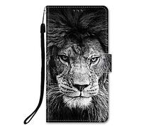 DiaryTown Coque pour Samsung Galaxy A22 4G / M32 4G, PU Portefeuille Étui en Cuir Flip Housse Motif Fermeture Magnétique Béquille Porte Cartes TPU Antichoc Protection de Rabat Case - Blanc Gris Lion