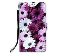 DiaryTown Coque pour Samsung Galaxy A23 5G Portefeuille Etui Rabat en Cuir Housse avec Motif Porte Cartes Fermeture Magnétique Béquille TPU Antichoc Protection Flip Case Cover - Fleur Blanche Pourpre