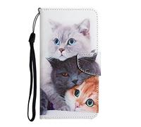 DiaryTown Coque pour Samsung Galaxy A32 5G, Portefeuille Étui en Cuir PU Flip Housse avec Motif Fermeture Magnétique Porte Cartes Antichoc Silicone Souple Protection Rabat Case, Chat Blanc Noir Orange