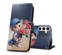 DiaryTown Coque pour Samsung Galaxy A36 5G Magnétique Fentes de Cartes Protection Cover Multifonction Antichoc Silicone Housse Galaxy A36 5G Etui en Cuir PU Portefeuille Flip Case - Rose rouge et chat