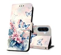 DiaryTown Coque pour Samsung Galaxy A57 5G Magnétique Protection Cover Multifonction Antichoc Silicone Housse Galaxy A57 5G Etui en Cuir PU Portefeuille Flip Case - Fleur Rose Papillon Bleu