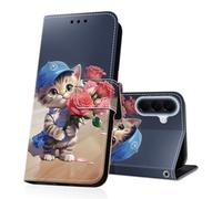 DiaryTown Coque pour Samsung Galaxy A57 5G Magnétique Protection Cover Multifonction Antichoc Silicone Housse Galaxy A57 5G Etui en Cuir PU Portefeuille Flip Case - Rose Rouge et Chat