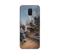 DiaryTown pour Coque Samsung Galaxy A6 2018, Etui Noir en Silicone Souple avec Motif Animal Mince Slim TPU Gel Bumper Antichoc Case Housse de Protection pour Samsung A6 2018, Fantaisie Chat