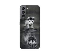DiaryTown pour Coque Samsung Galaxy S21 5G, Etui Noir en Silicone Souple avec Motif Animal Mince Slim TPU Gel Bumper Antichoc Case Housse de Protection pour Samsung S21 5G, Chien Loup