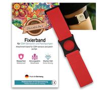 Diasticker® | Freestyle Libre 3 - Bande de fixation | Flexible - Résistant à l'eau - Tenue forte | brassard de capteur, protection, fixation | Support : Noir (Small: 18-25 cm, Rouge)