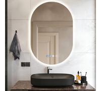 Dibaful 500mm 750mm Miroir de salle de bain ovale avec éclairage à intensité variable 3000K 4000K 6500K | Miroir de salle de bain avec interrupteur tactile antibuée | IP44 Étanche Miroir de salle de