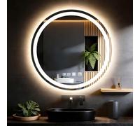 Dibaful Miroir de Salle de Bain Rond 600 x 600 avec Éclairage Réglable 3000K 4000K 6500K | Interruttore Touch Fonction Minuteur IP44 Étanche avec Lumière pour Salle de Bain Hôtel