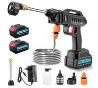 Dibaful Nettoyeur haute pression sans fil 100 bar 270 l/h | Pistolet portable avec 2 batteries de 3000 mAh | Pistolet de lavage 6 en 1 buse réglable 5 m pour sol de voiture