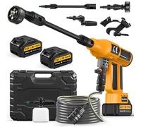 Dibaful Nettoyeur haute pression sans fil 200 bar | Pistolet portable avec 2 batteries de 4000 mAh | Pistolet de lavage sans fil 4 niveaux de débit d'eau réglable 6 en 1 Buse réglable 5 m Tuyau pour